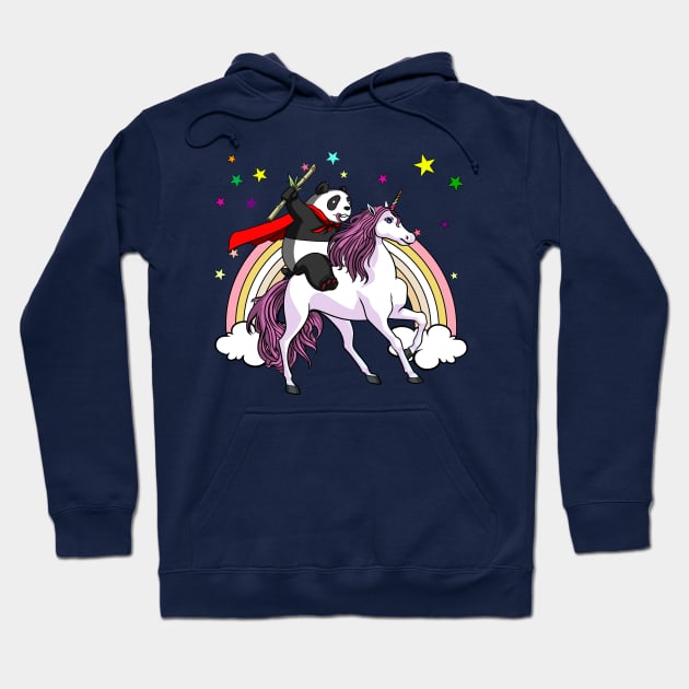 Panda Bear Riding Unicorn Funny Rainbow Hoodie by underheaven